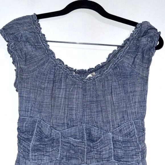 Max Studio Womens Blue Sleeveless Textured Dress With Ruffle Trim Size M 100% Co - Picture 2 of 7